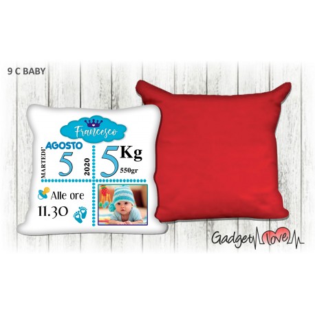Cuscino Baby quadrato 40x40 - Nascita azzurro