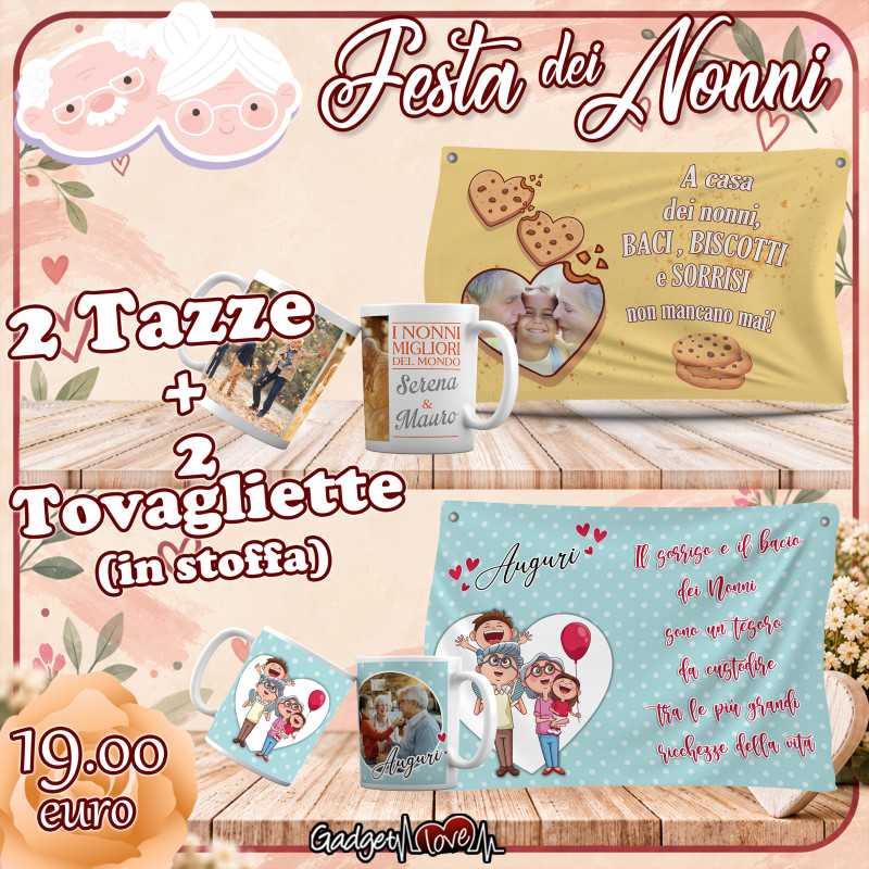 2 Tazze + 2 Tovagliette in stoffa Personalizzate